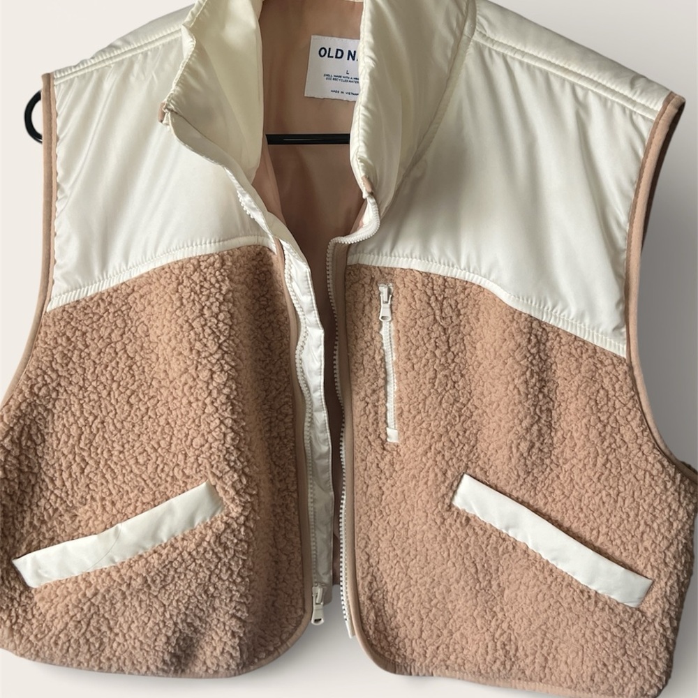 Old Navy Cream and Tan Sherpa Vest